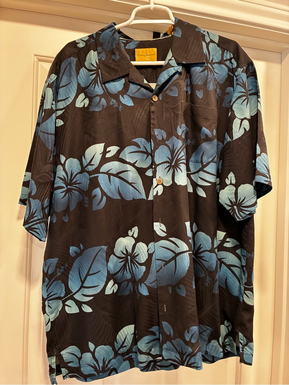 Tommy Bahama Black Shirt with Blue Tropical Floral Print
